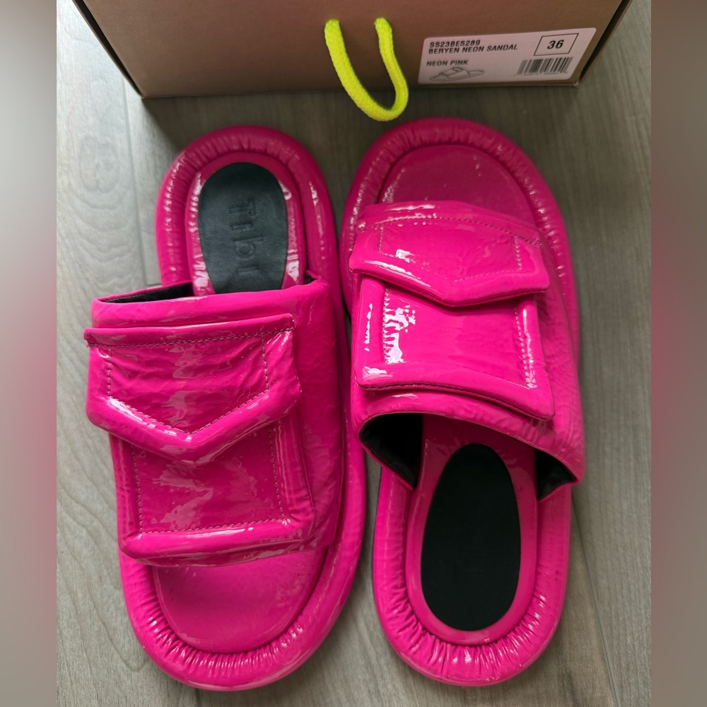 Tibi Neon Pink Slide Sandals